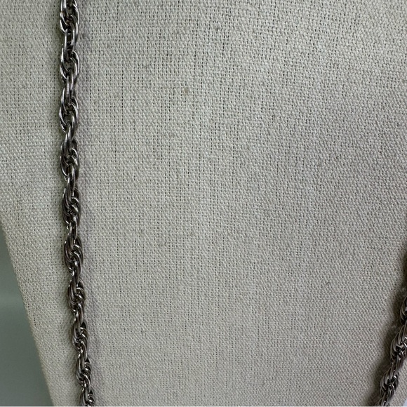 Silver Tone 52” Rope Chain Chunky Thick Necklace with Spring Rings Clasp - Picture 5 of 10